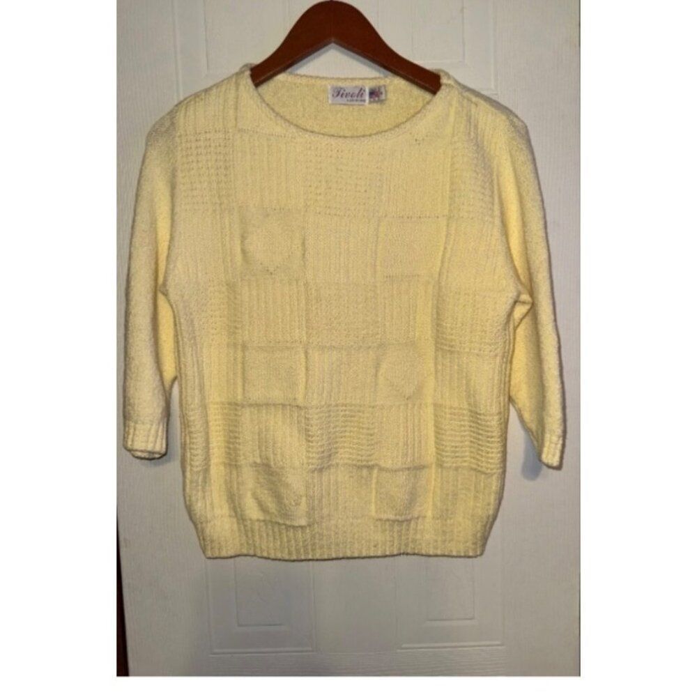 Tivoli Vintage late‎ 80’s /early 90’s Yellow 3/4 Sleeve Yellow Sweater Size Med